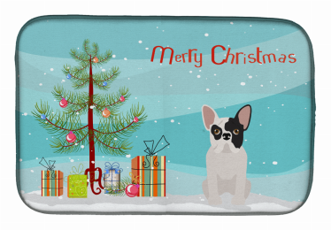 Black and White French Bulldog Christmas Tree Dish Drying Mat