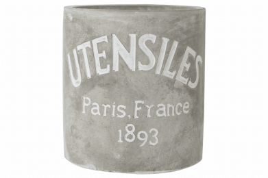 Round Cemented Utensils Jar with Engraved Typography, Gray