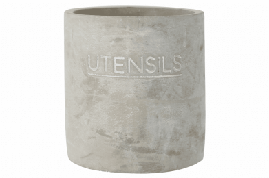 Round Cemented Decorative Utensils Jar with Typography, Gray