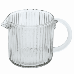 Glass Pitcher with Ribbed Pattern and Curved Handle, Clear