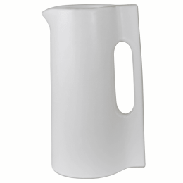 10 Inch Ceramic E,longated Pitcher, Cut Out Design Handle, White