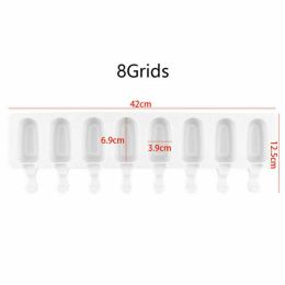 4/8 Cavities Silicone Popsicle Molds Maker With Wooden Sticks for DIY Ice Pop - 8 Grid (42*12*2cm)