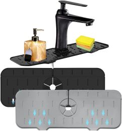 Faucet Sink Splash Guard Kitchen Silicone Faucet Handle Drip Catcher Tray - Black