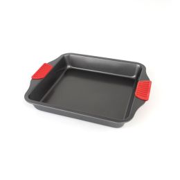 Square Baking Pan with Silicone Handles for Oven - black