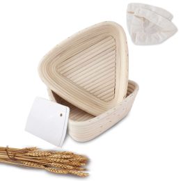 9-Inch Triangle Banneton Bread Proofing Baskets | With Dough Scraper & Liner - Set of 2