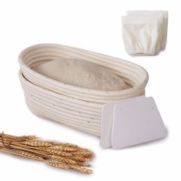 10-inch Oval Banneton Bread Proofing Baskets | With Scraper and Liner - Set of 2