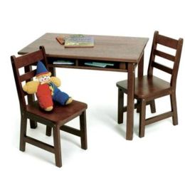 Lipper Child's Rectangular Table with Shelves &amp; 2 Chairs, Walnut Finish